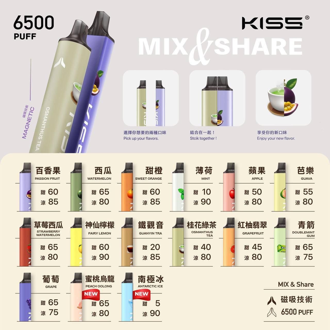 凱斯KISS 6500口 拋棄式電子煙彈磁吸式混搭口味充電款